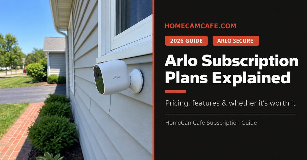 Arlo camera installed on a home exterior Arlo Pro 6 and the Arlo subscription plan
