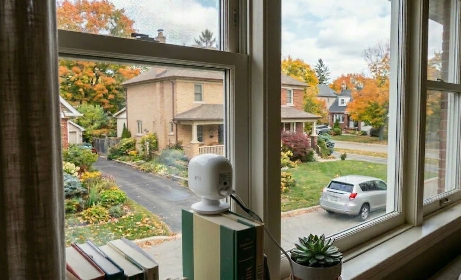 Arlo camera mounted through a window