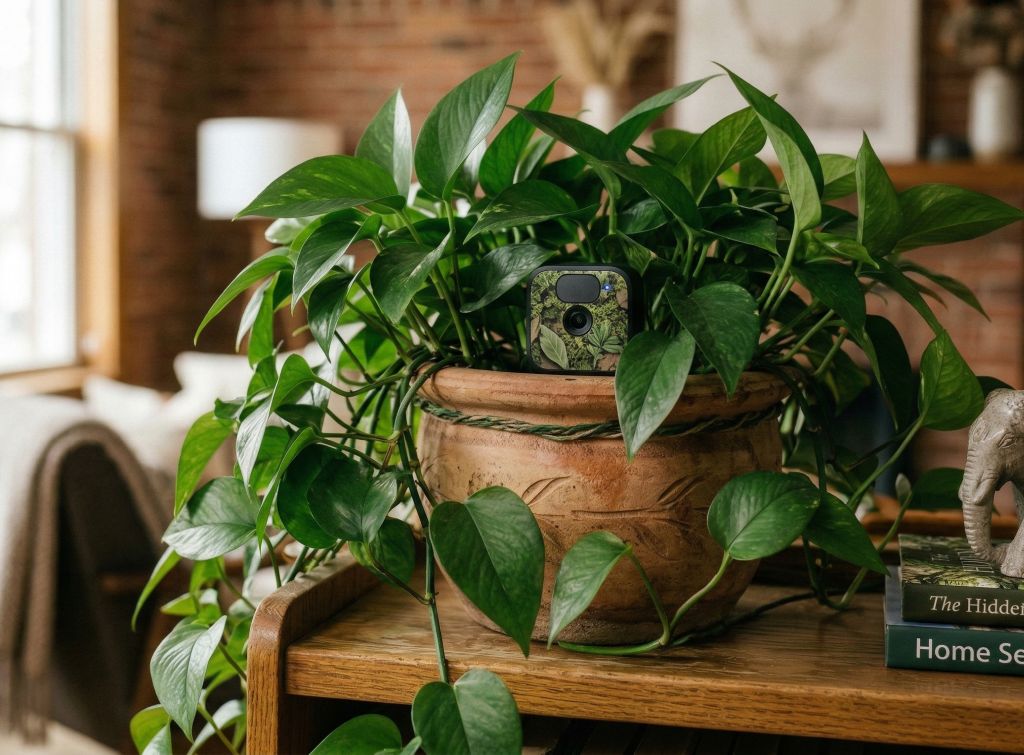 blink camera hiding in a plant