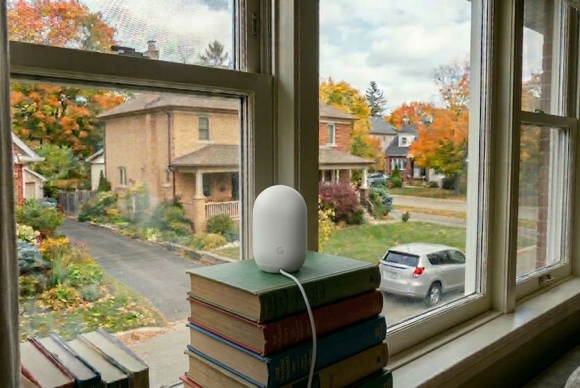 Google Nest Cam pointed through a window