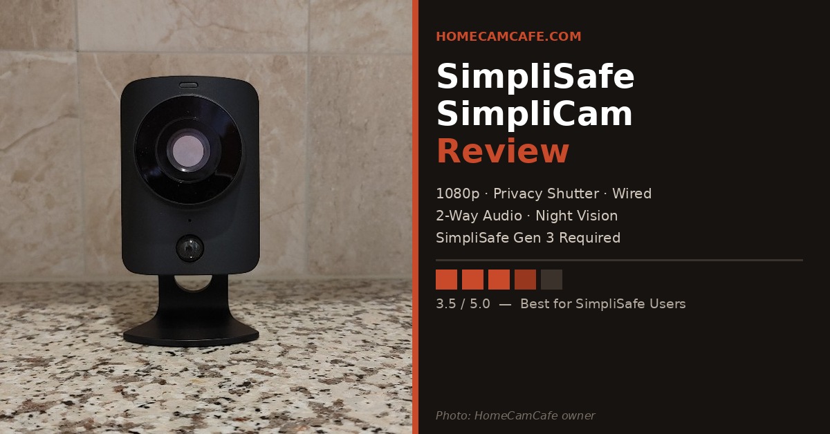 SimpliSafe SimpliCam 1080p indoor security camera on countertop