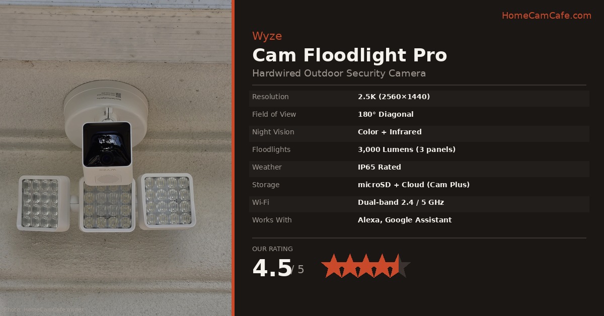 Wyze Cam Floodlight Pro review card with specs and rating