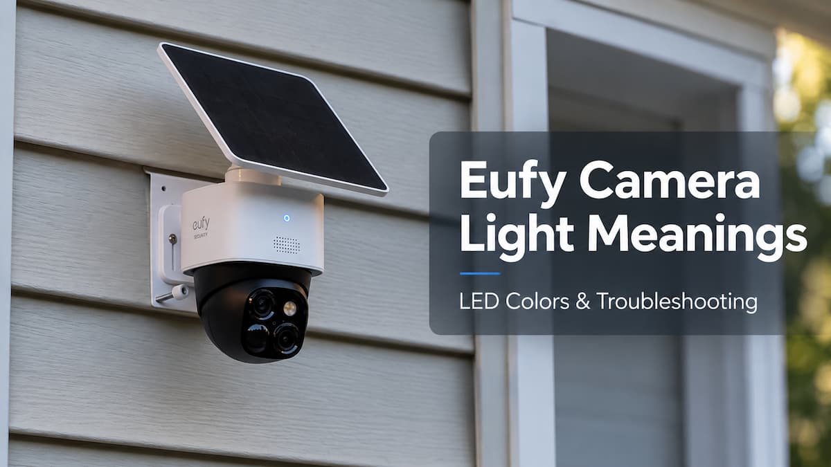 Eufy Camera Light Meanings: Red, Blue & Blinking Fixes 2 Eufy Camera Light Meanings - Eufy S340 security camera with illuminated blue status LED