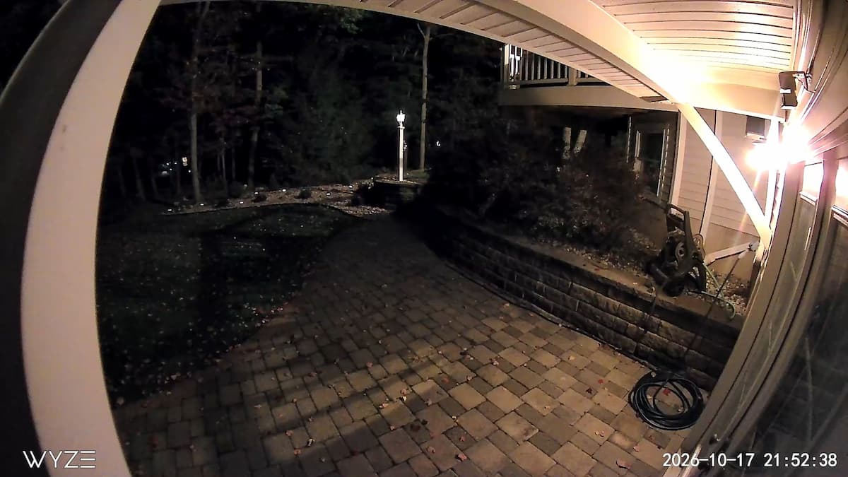 Wyze Bulb Cam Review: 2K Porch Security With Zero Wiring 3 Wyze Bulb Cam nighttime sample using infrared IR night vision with the porch bulb turned off
