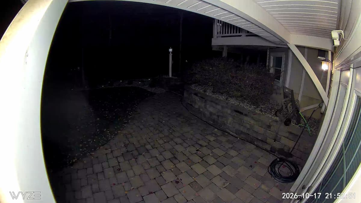 Wyze Bulb Cam Review: 2K Porch Security With Zero Wiring 4 Wyze Bulb Cam color nighttime sample with the E26 LED porch bulb turned on